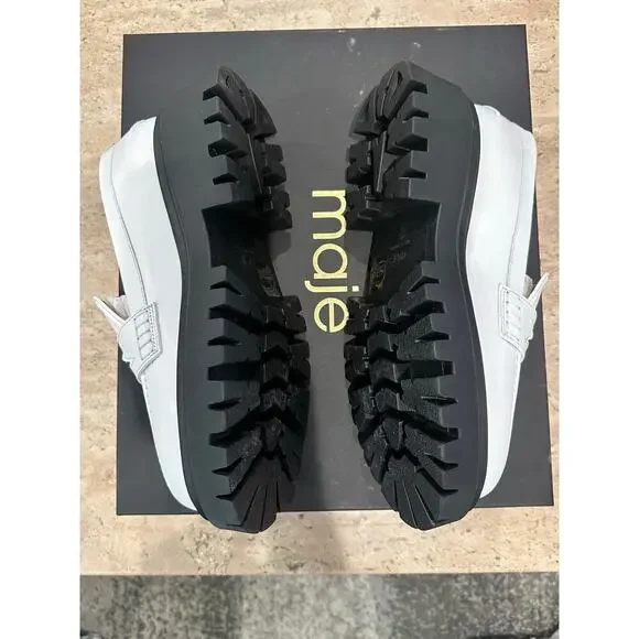 NEW Maje Leather Platform Coin Loafers White - Picture 8 of 10